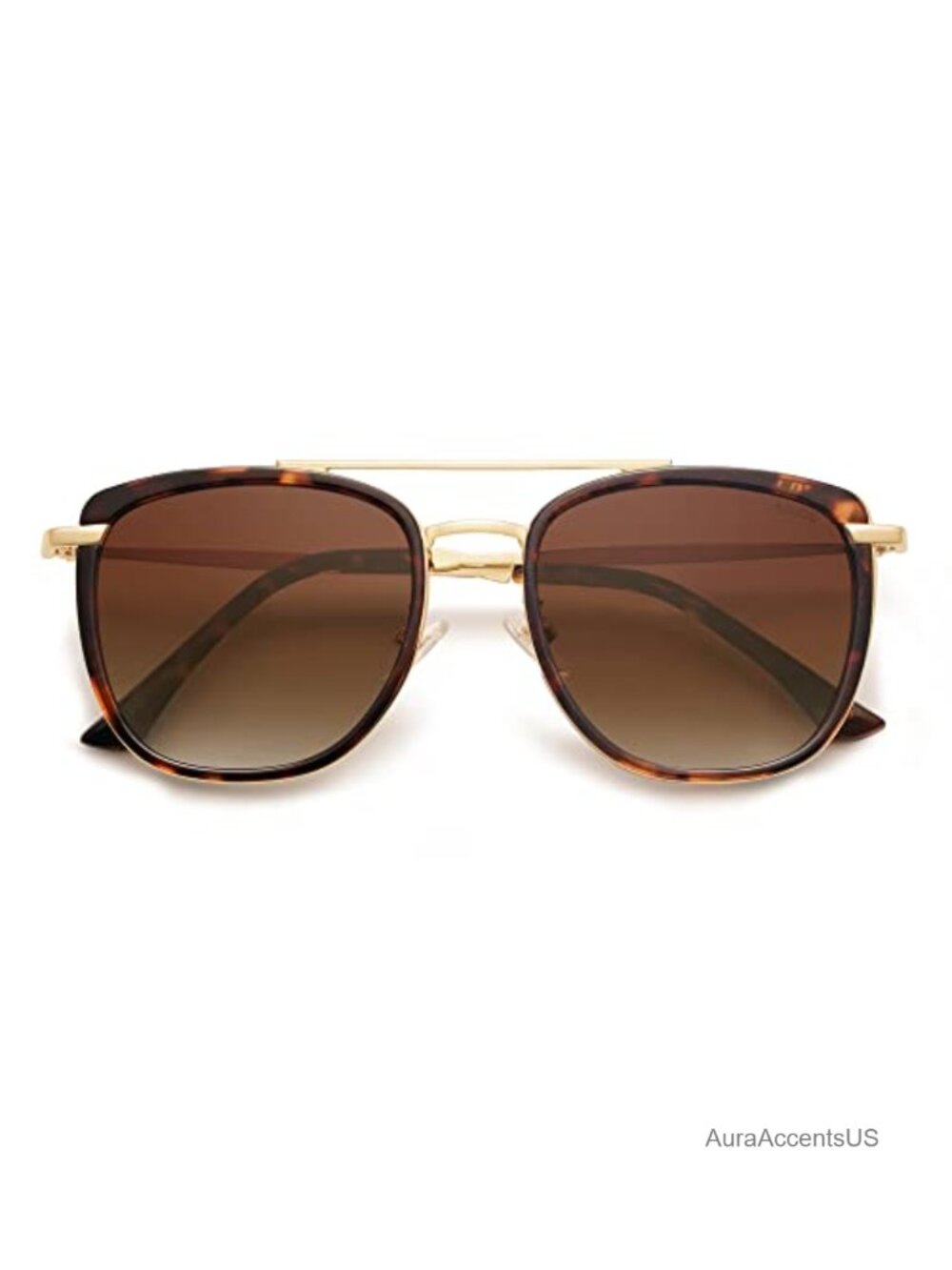 Retro Aviator Square Polarized Sunglasses UV400 Metal Frame Double Bridge